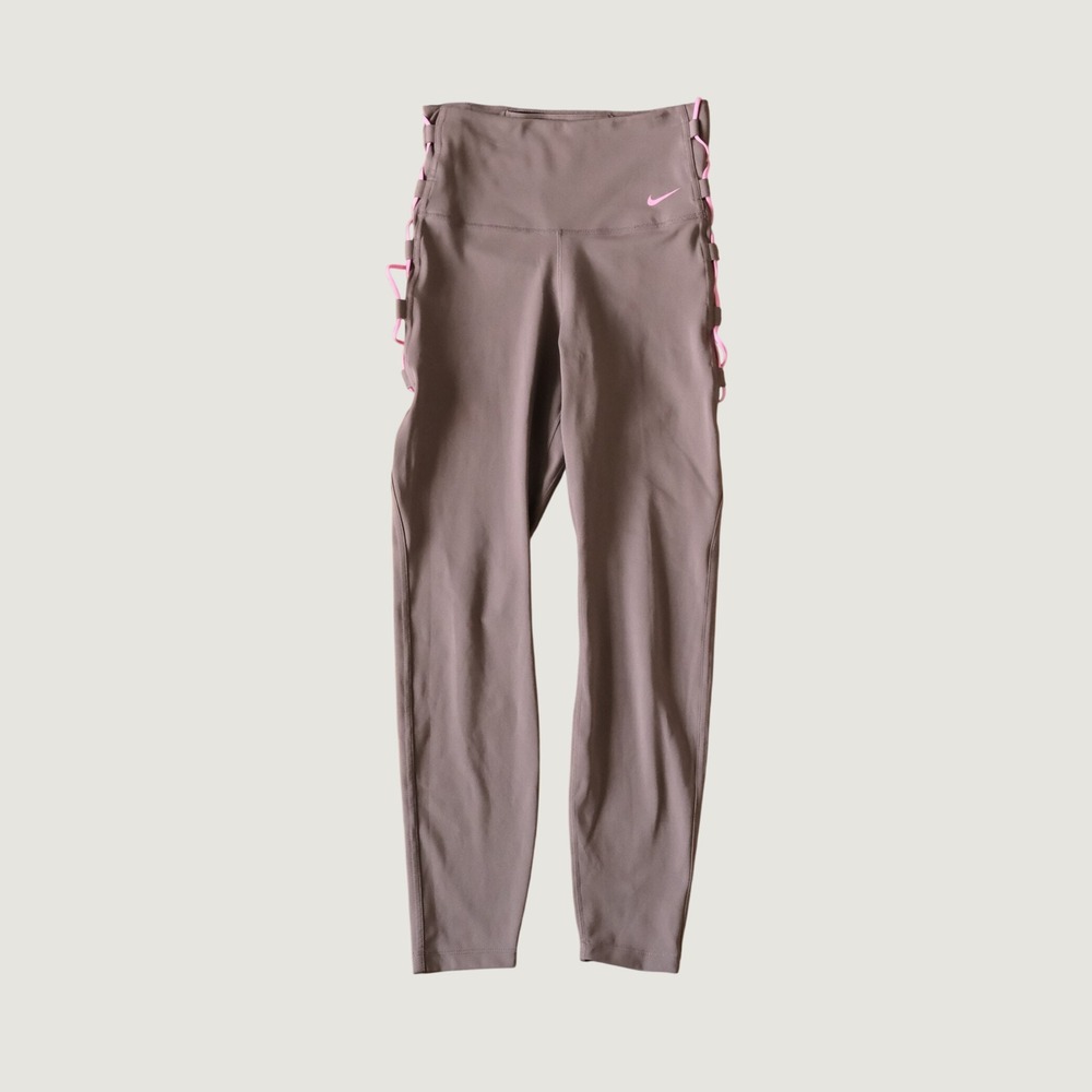 Nike Leggings Gray Pink Lace Up Side Dri-FIT High Rise Yoga Pants Womens S Small